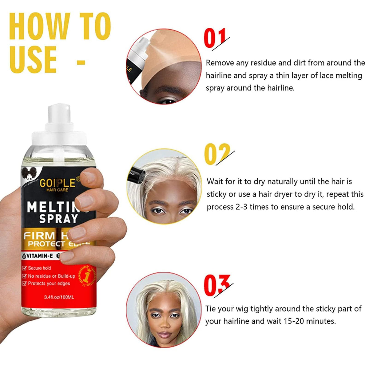 Goiple wig glue remover enables gentle removal.