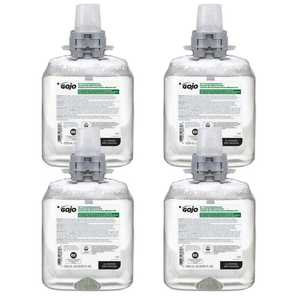 Gojo E1 foam handwash refill bottle; fragrance-free cleansing for busy kitchens.