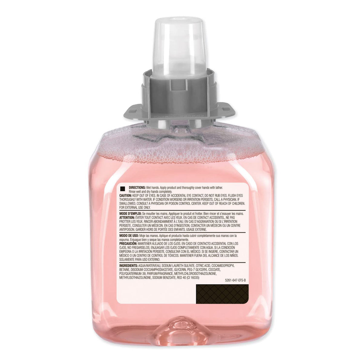 GOJO FMX-12 cranberry foam handwash dispenser area shows drip-free operation