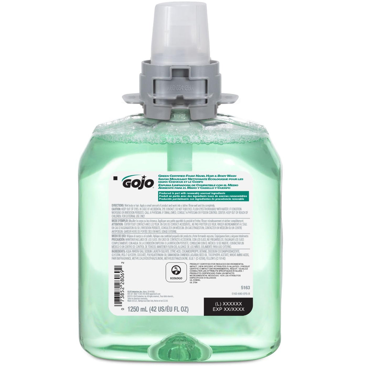 Bulk 1250 mL refill carton from GOJO delivers long-lasting supply for busy restrooms.