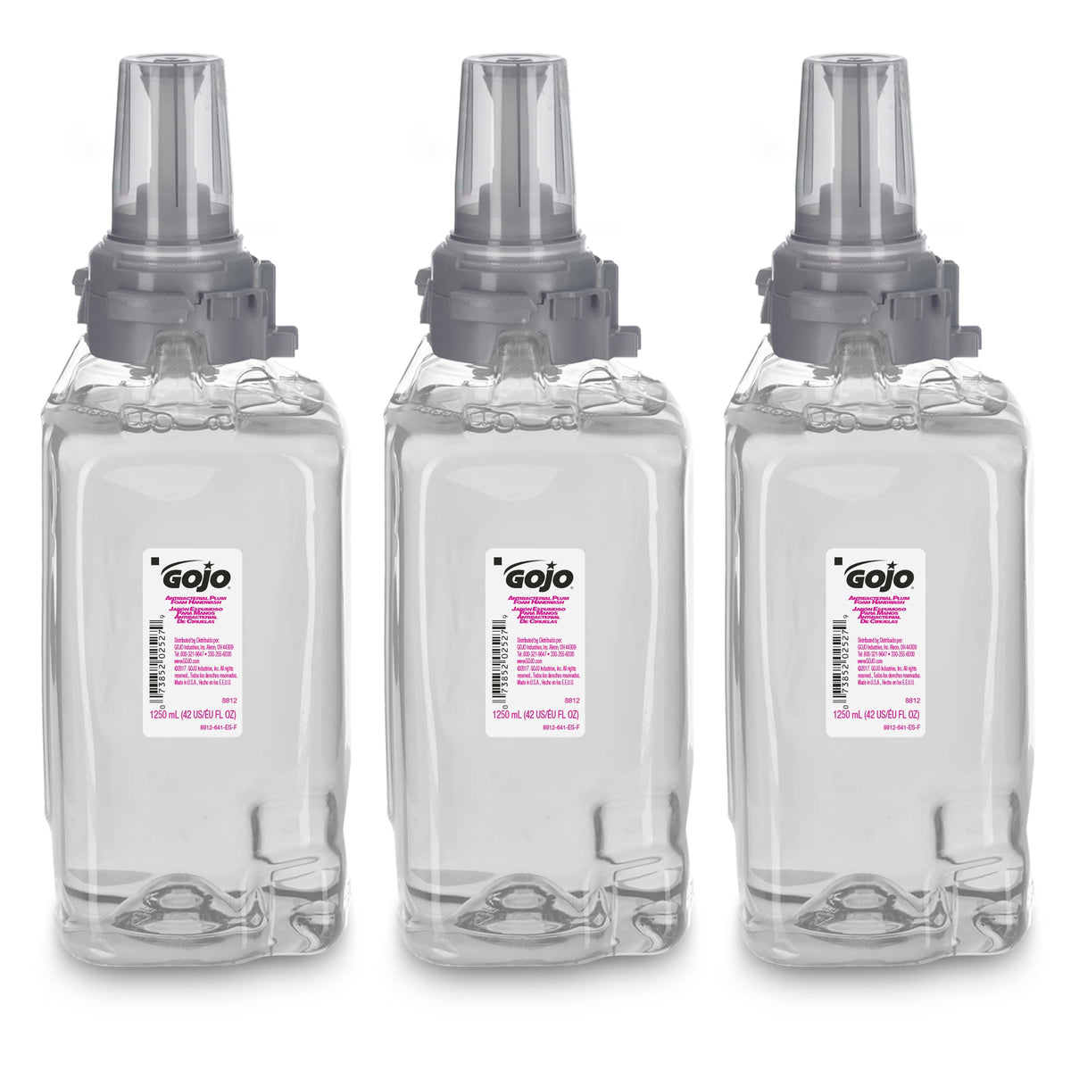 GOJO plum fragrance foam handwash bottle with moisturizing formula.