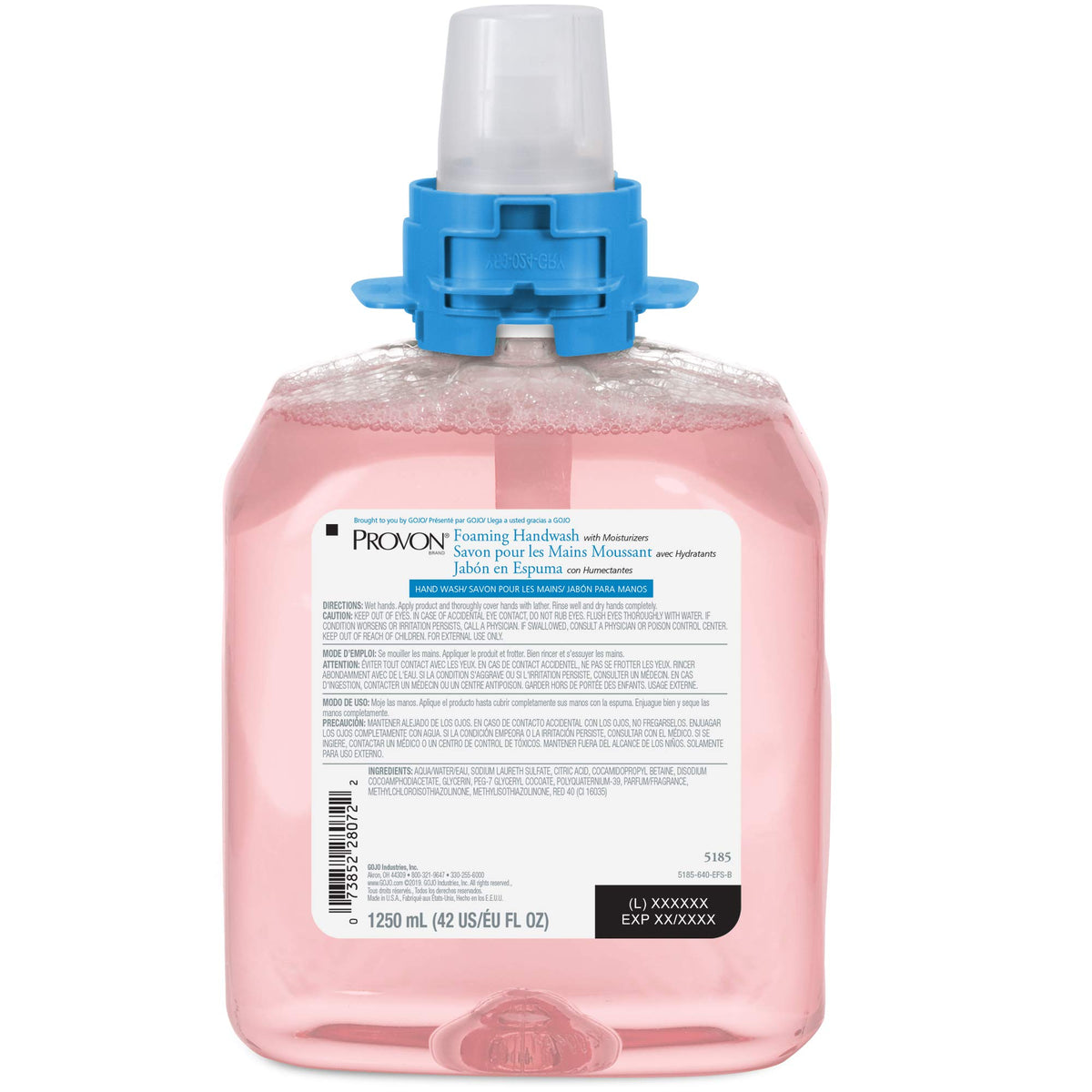 Close-up of Gojo Provon cranberry foam lather keeps hands soft.
