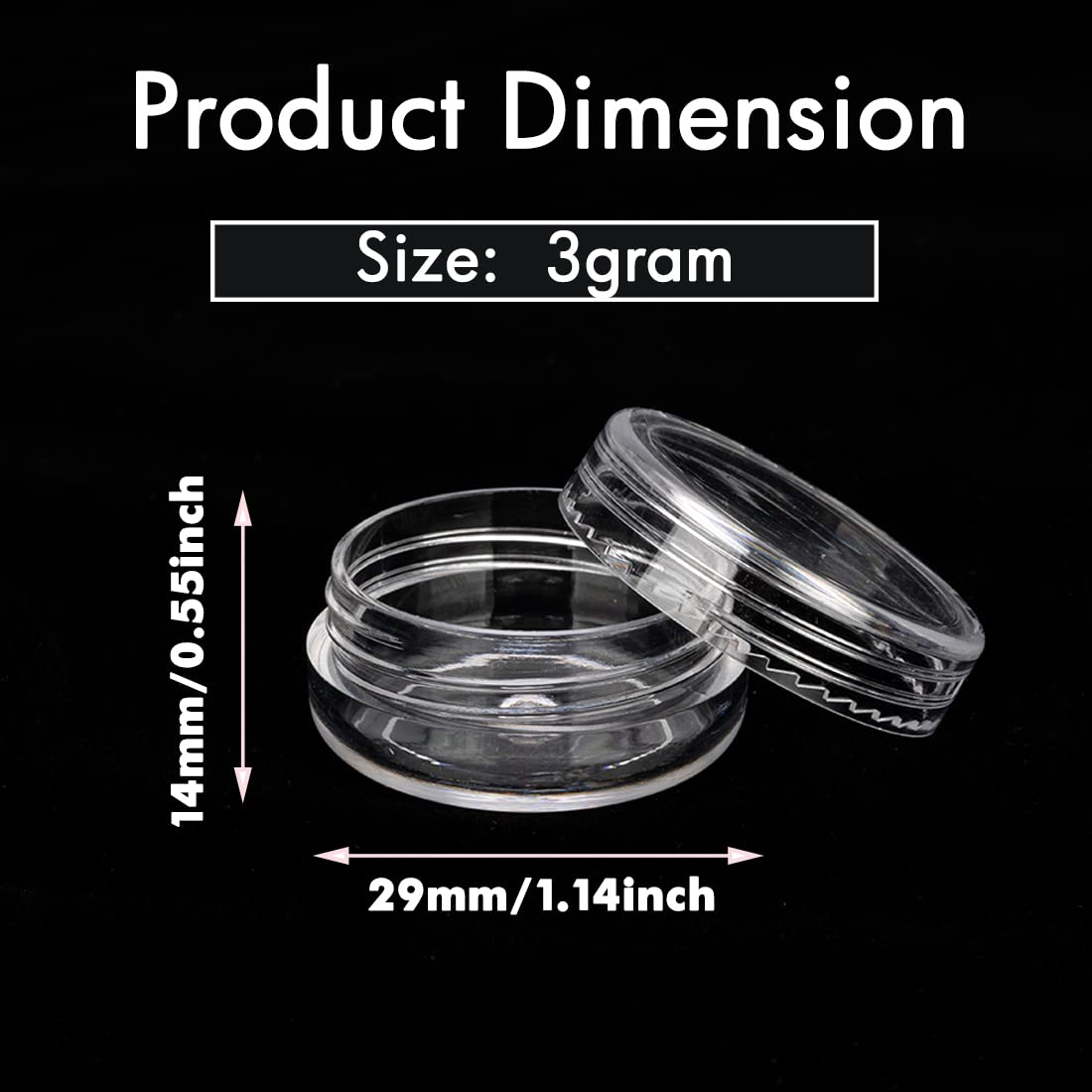 GOLACKY clear 3g cosmetic jar with lid for easy content identification.