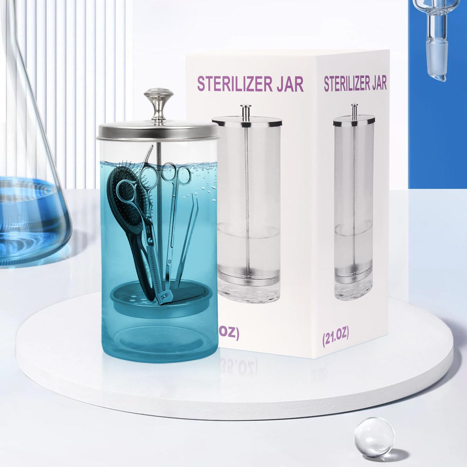 GoLashFun barber jar with clear glass for tool sanitizing