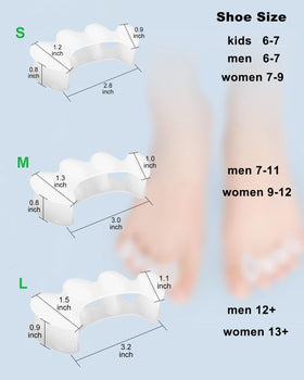 Golbylicc toe separators in use for realignment and relief.