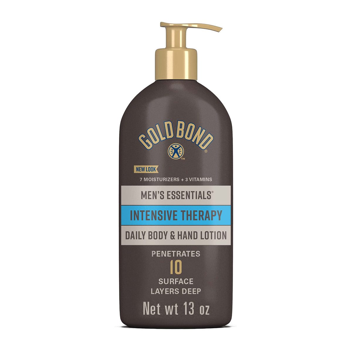 Gold Bond Men's Essentials Hydrating Lotion pump bottle front view for daily moisture.