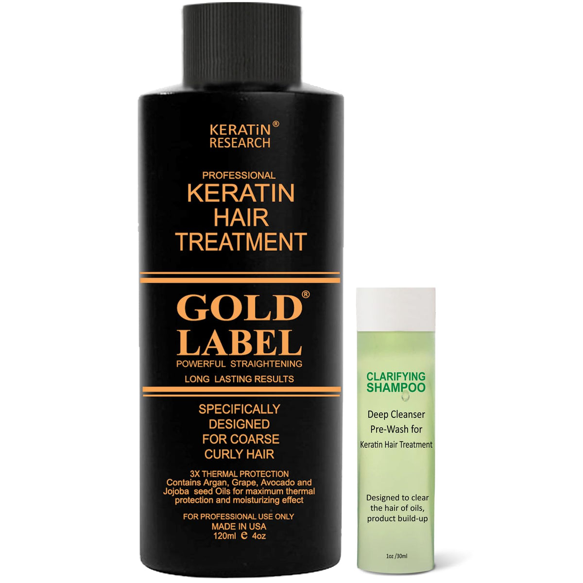 Gold Label keratin 120ml bottle on display for frizz control and shine.
