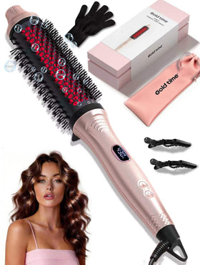 GOLD TIME infrared thermal brush front view showing frizz control and shine.