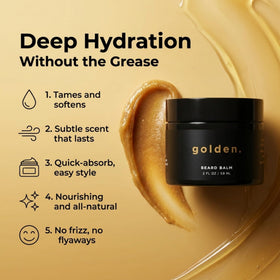 Golden Grooming Beard Balm hands applying demonstrates easy, even distribution