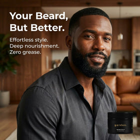 Golden Grooming Beard Balm routine shot supports calm beard and skin
