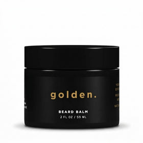 Golden Grooming Beard Balm tin closeup shows rich formula for soft beard