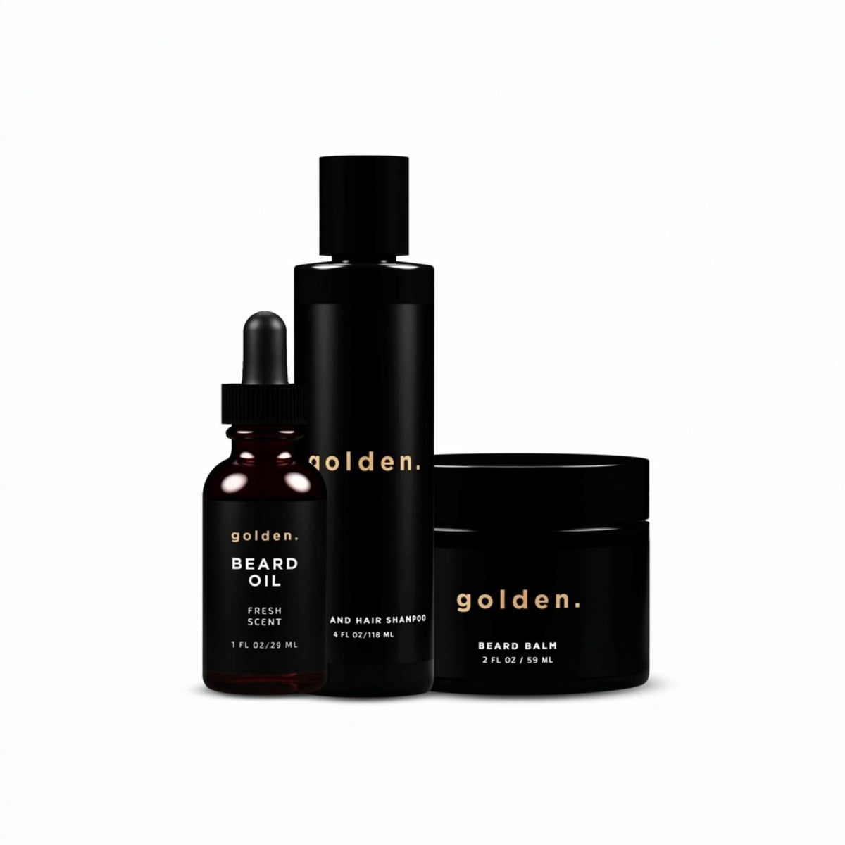 Golden Grooming Beard Bundle shampoo bottle for daily cleansing and fuller beard