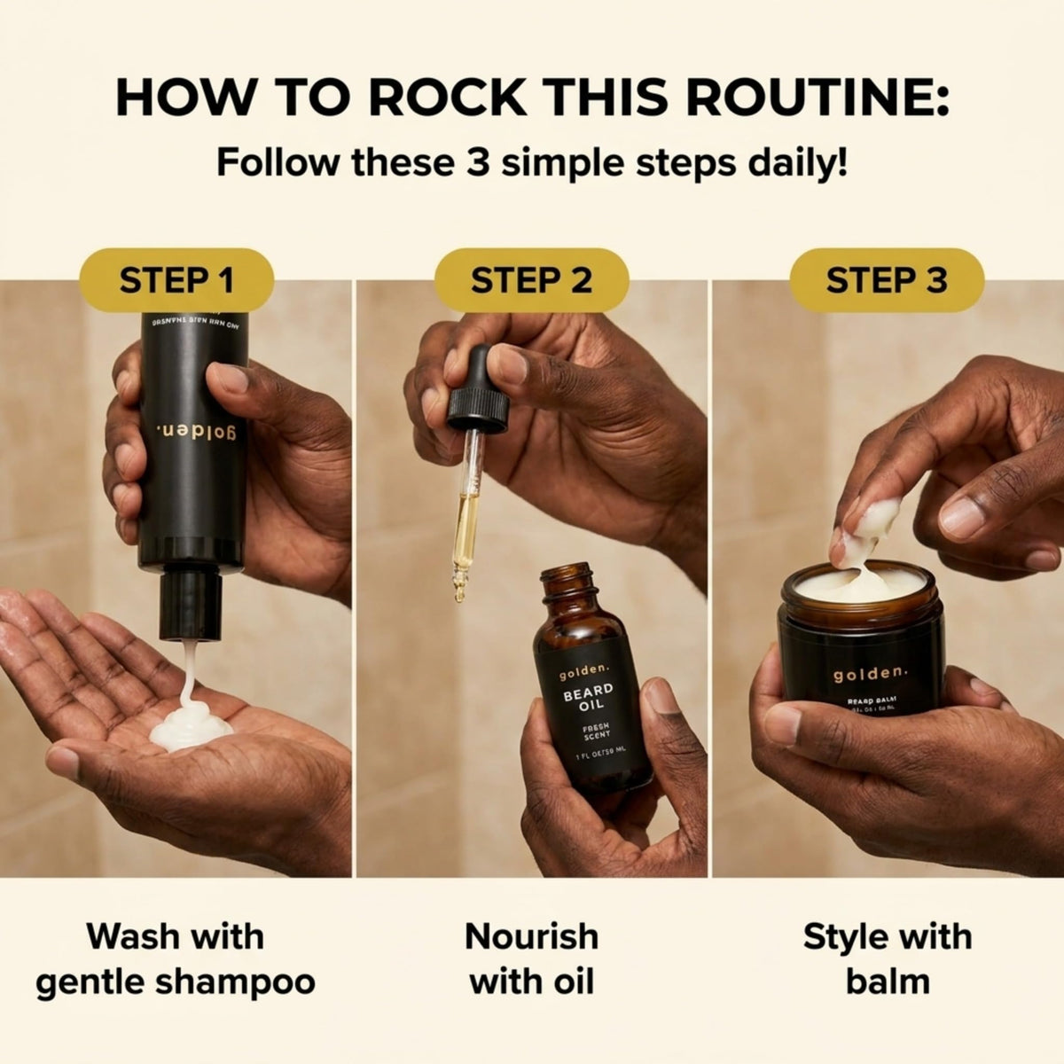 Closeup of Golden Grooming skin moisture with beard care for sensitive skin