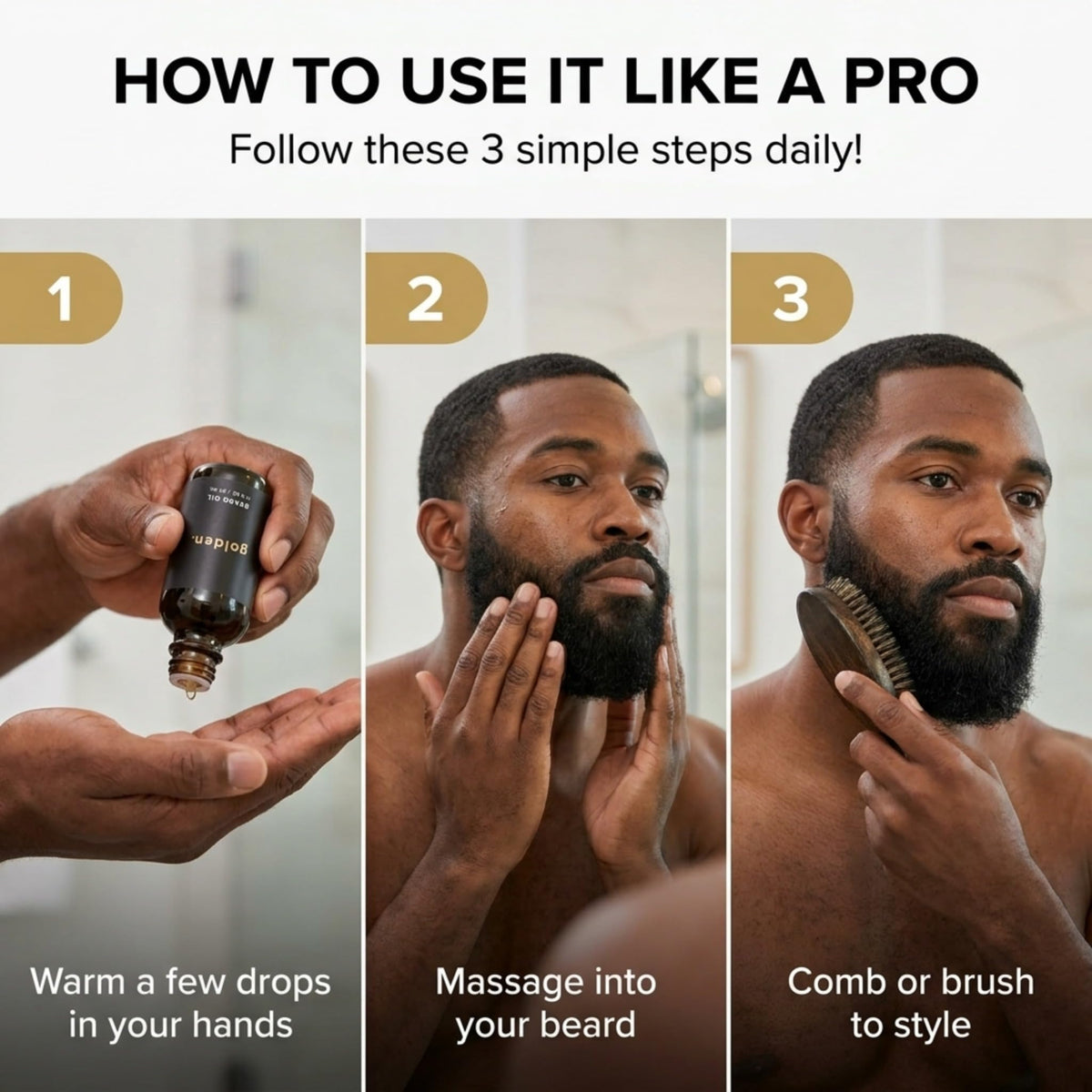 Golden Grooming Beard Oil 1oz bottle shown for daily conditioning on the go
