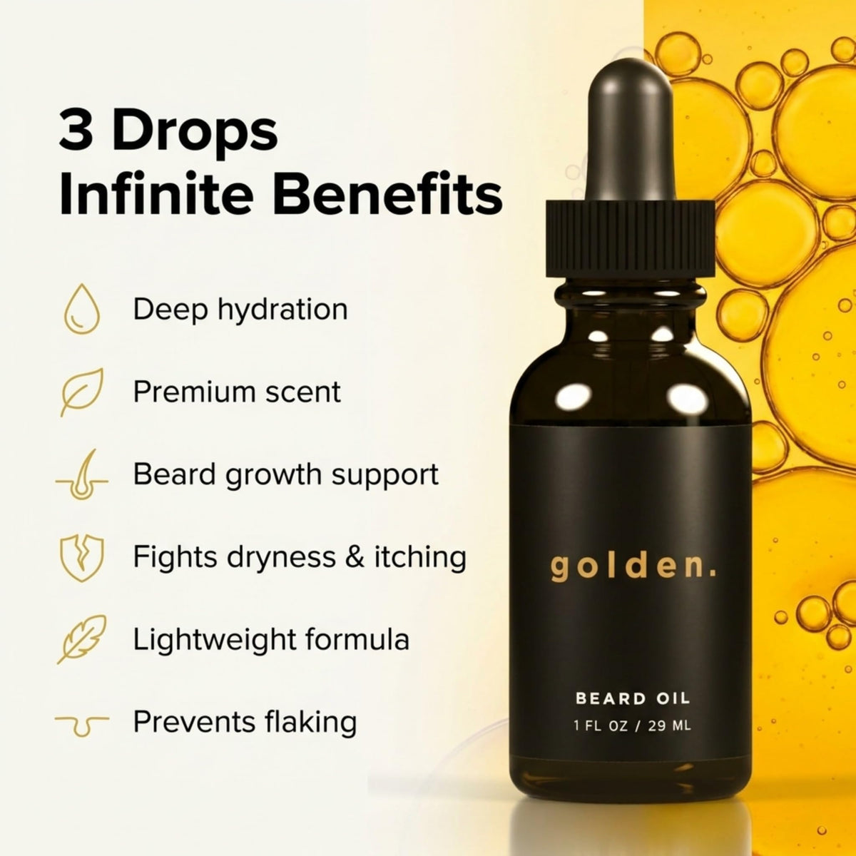 Golden Grooming Beard Oil with Golden Jojoba hydrates skin and beard for quick absorption