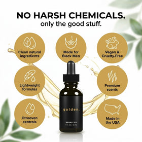 Golden Grooming Beard Oil with Vitamin E and Tea Tree offers a crisp aroma and cooling feel