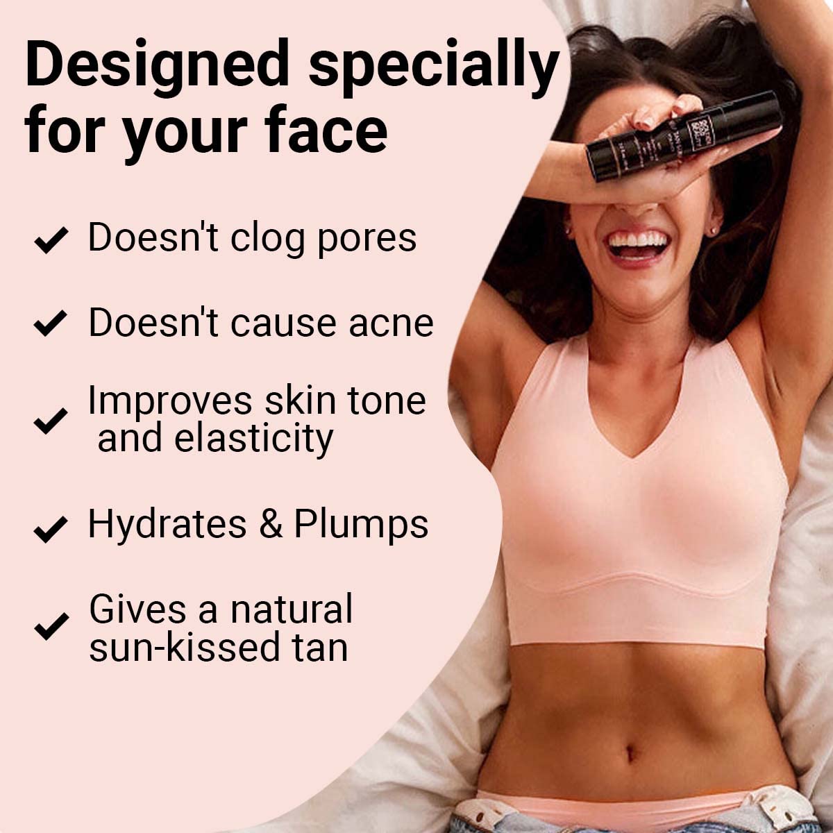 Organic ingredients and hyaluronic acid nourish skin in Golden Star Beauty Face Tanner.