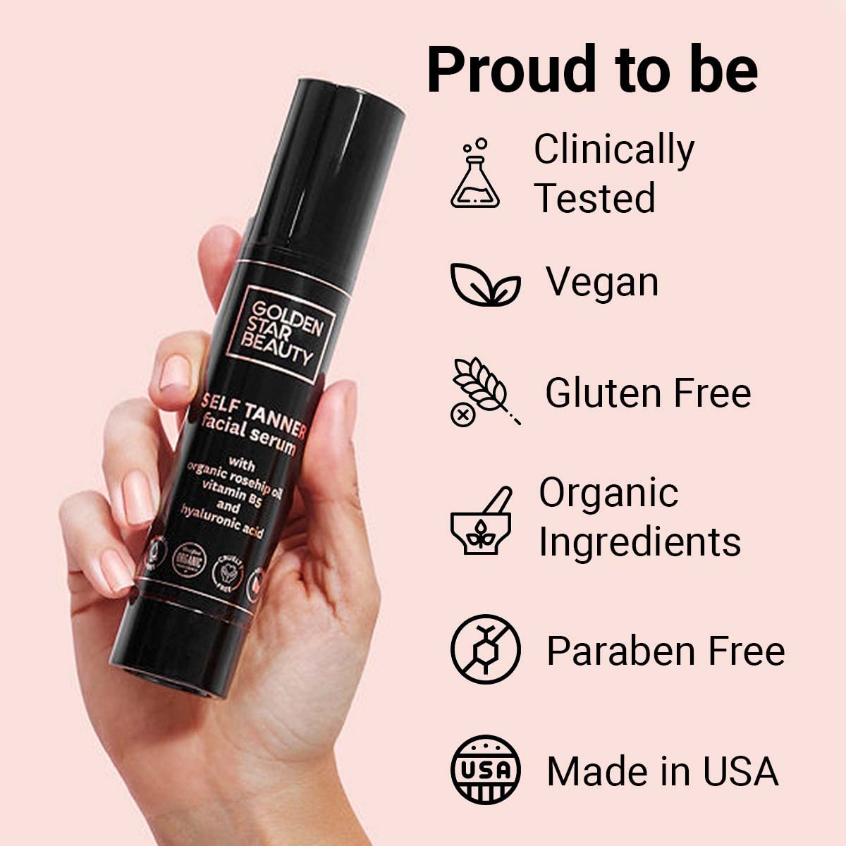 Golden Star Beauty Face Tanner with hyaluronic acid for hydration.