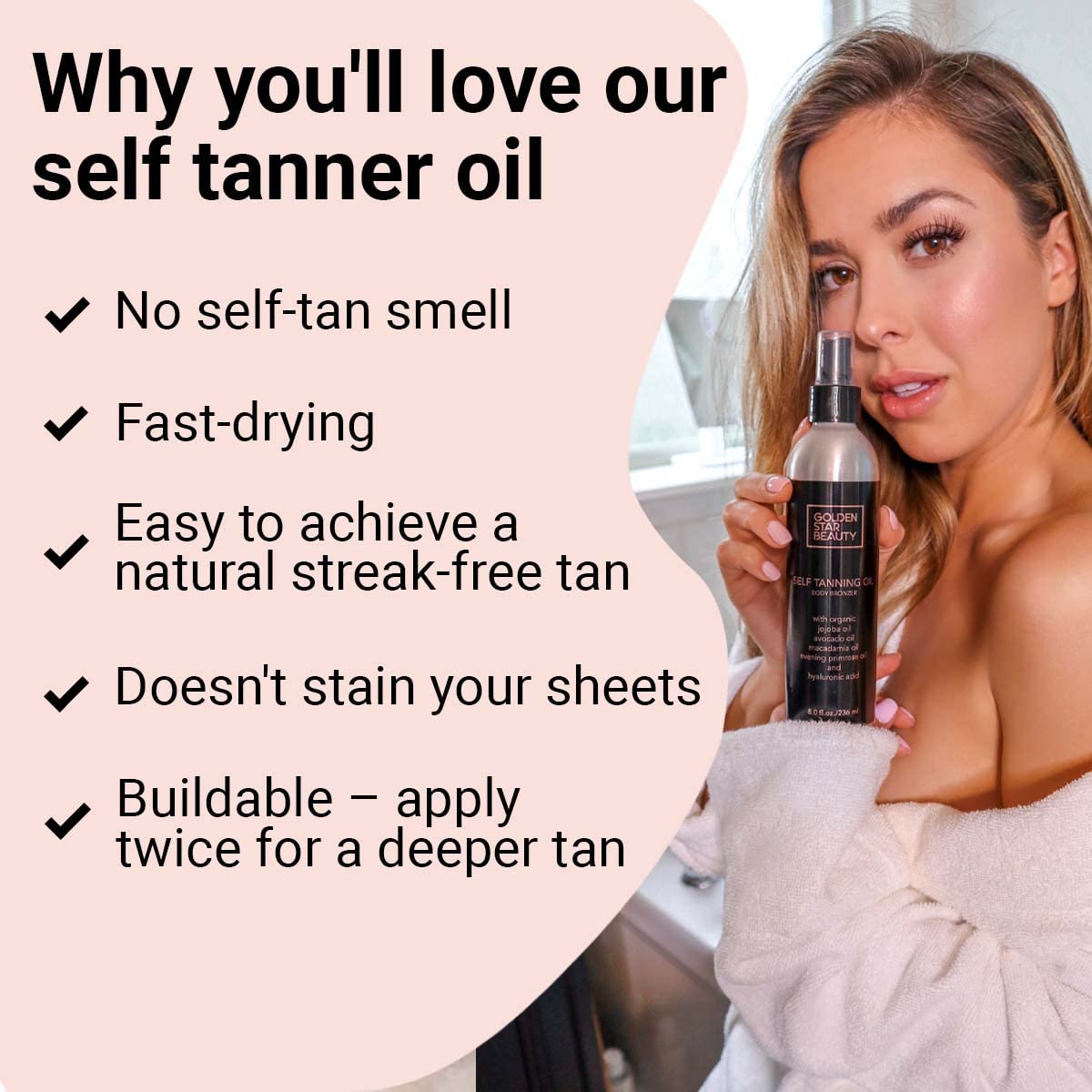 Golden Star Beauty hyaluronic acid ingredient highlights hydration during tanning