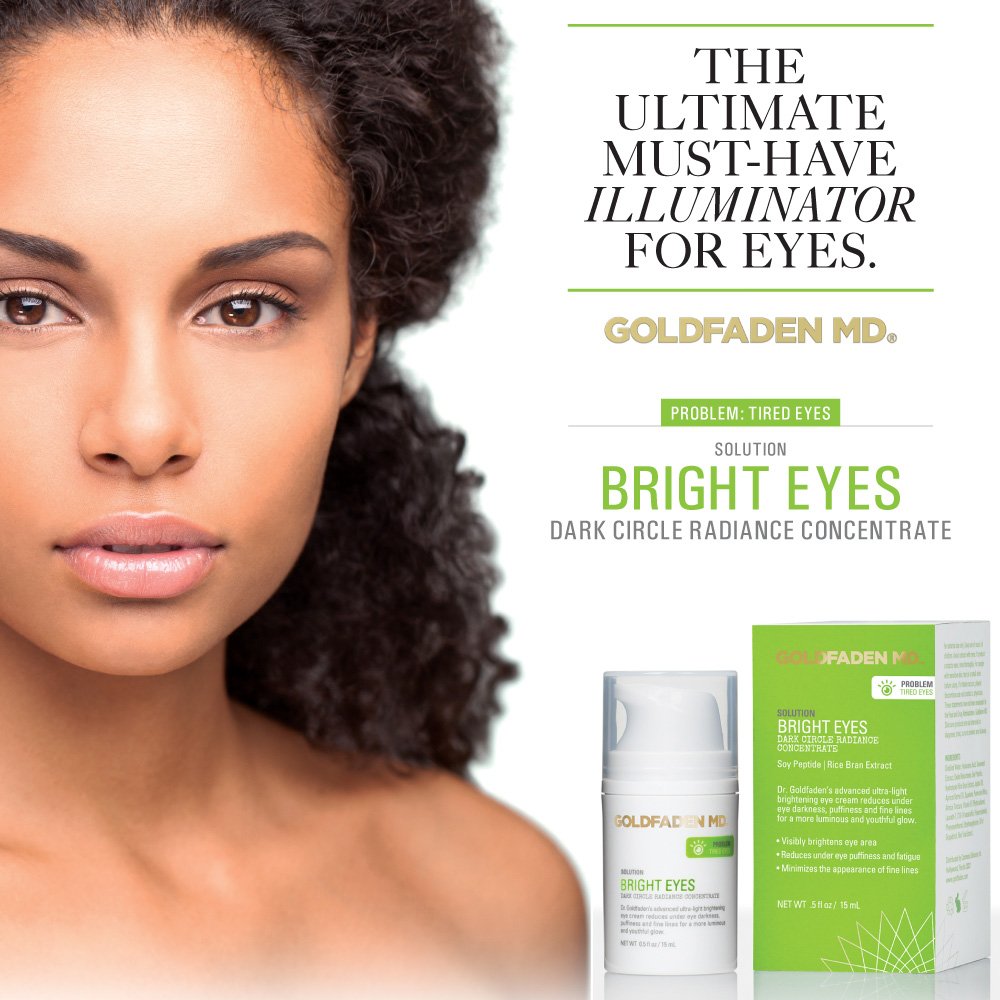 Goldfaden MD Bright Eyes ingredients label close-up highlighting plant-powered hydration