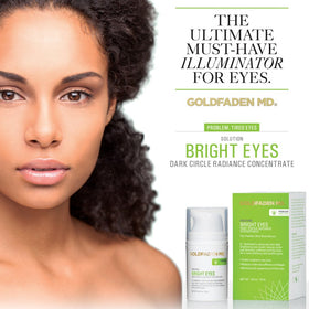 Goldfaden MD Bright Eyes ingredients label close-up highlighting plant-powered hydration