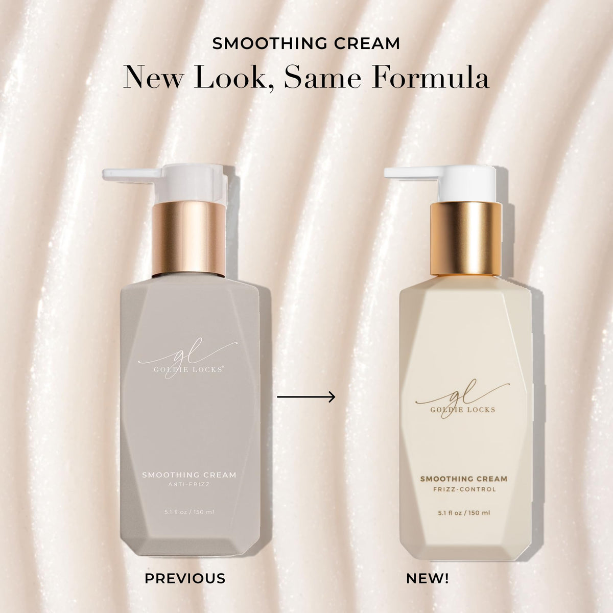Goldie Locks Anti-Frizz Smoothing Cream pump for quick, even distribution and smooth results.