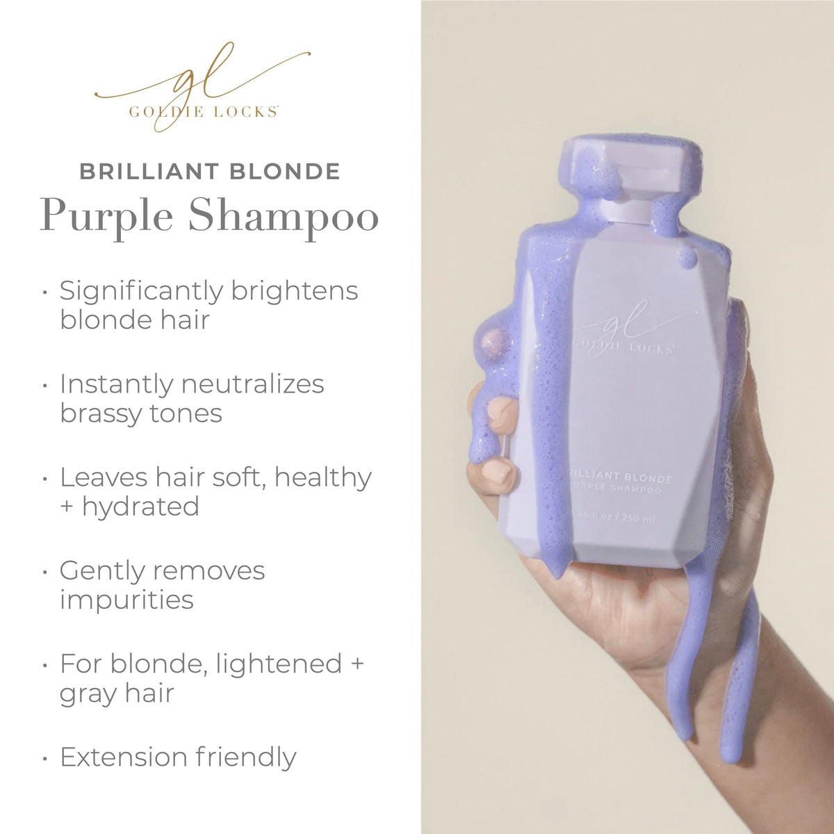 Goldie Locks lather close-up reveals purple pigments brightening cool blondes