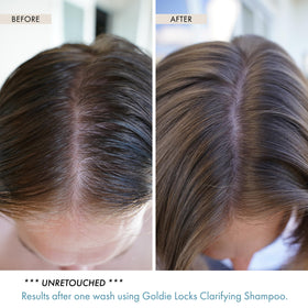 Goldie Locks Clarifying Detox Shampoo ingredients chart shows champagne AHAs and bentonite clay.