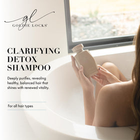 Goldie Locks Clarifying Detox Shampoo label highlights color-safe and extensions-safe formula.