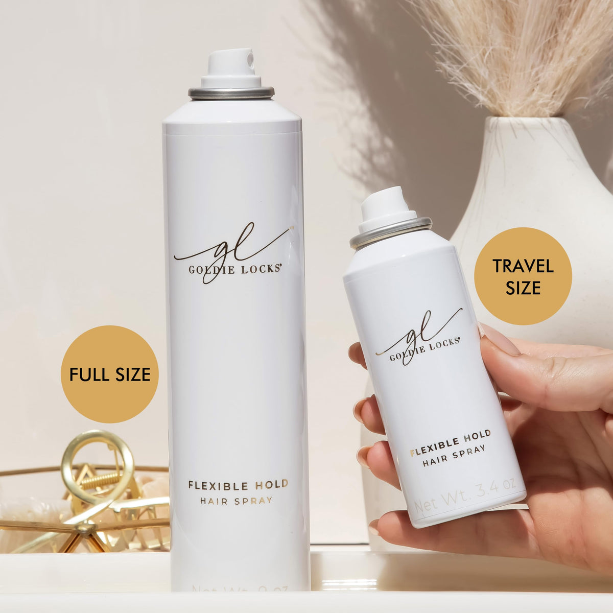 Goldie Locks flexible hold hairspray shine marula rose for smooth, radiant styles
