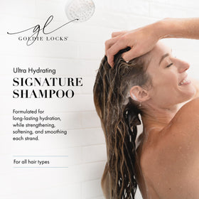 Goldie Locks shampoo label close-up highlighting sulfate-free formula.
