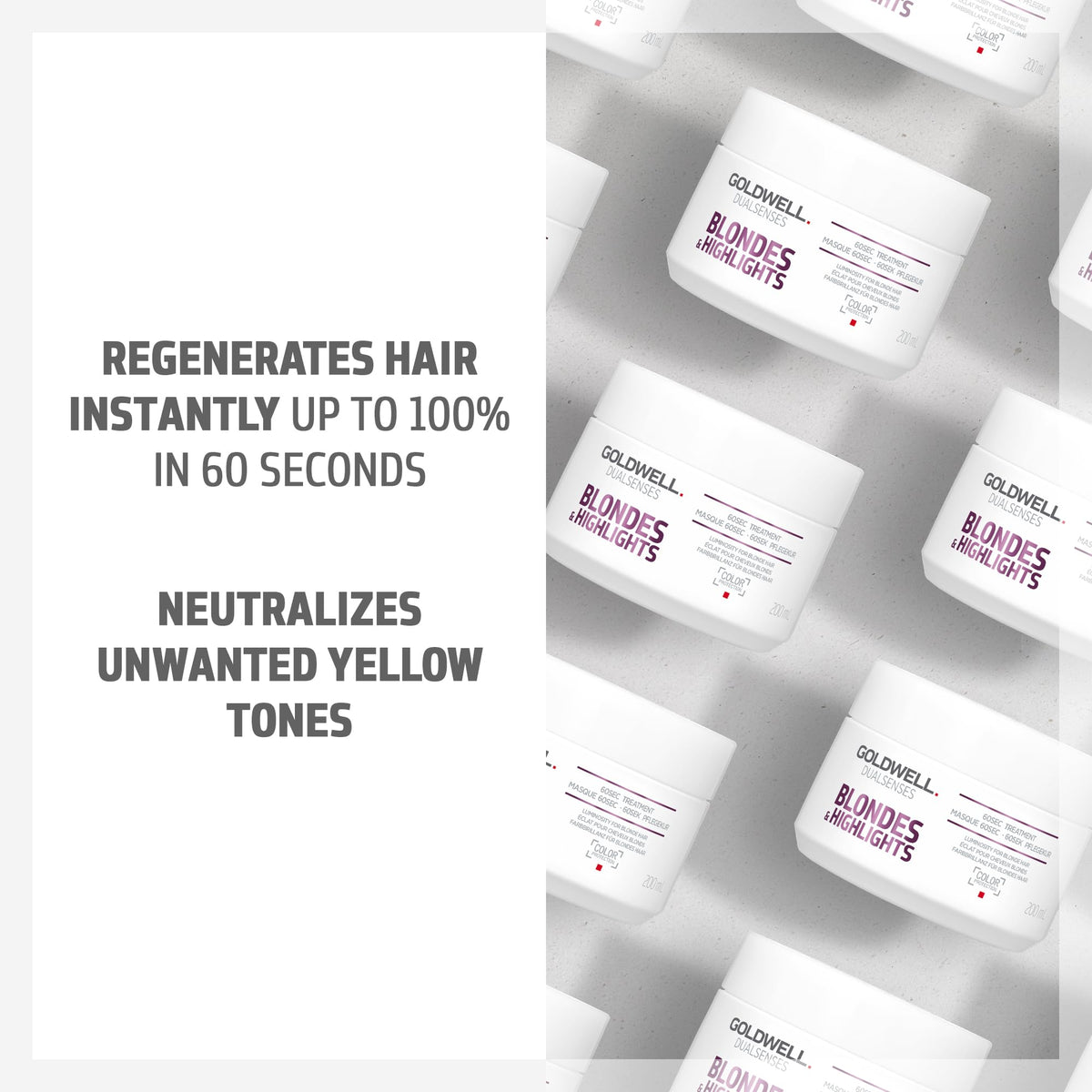 Rinsed hair shows brighter blonde reflections after using the 60sec treatment.