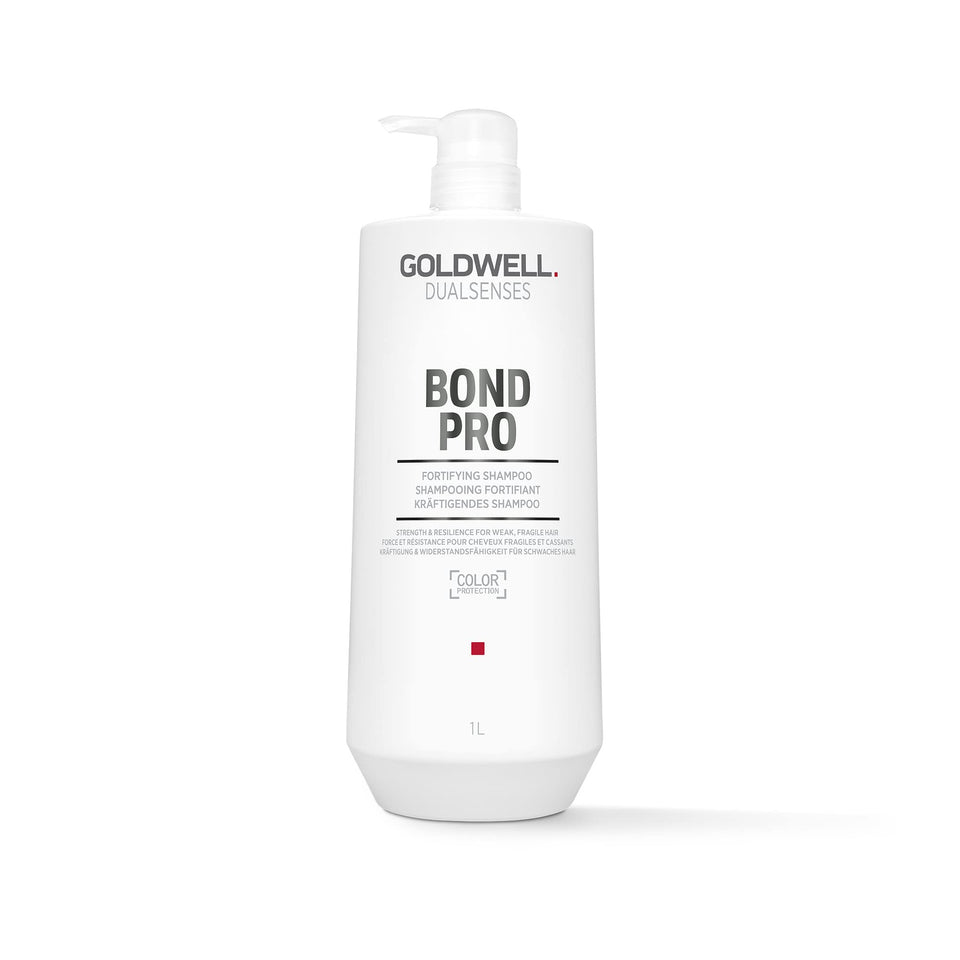 Goldwell Dualsenses Bond Pro shampoo bottle front view showing fortifying formula for fragile hair.