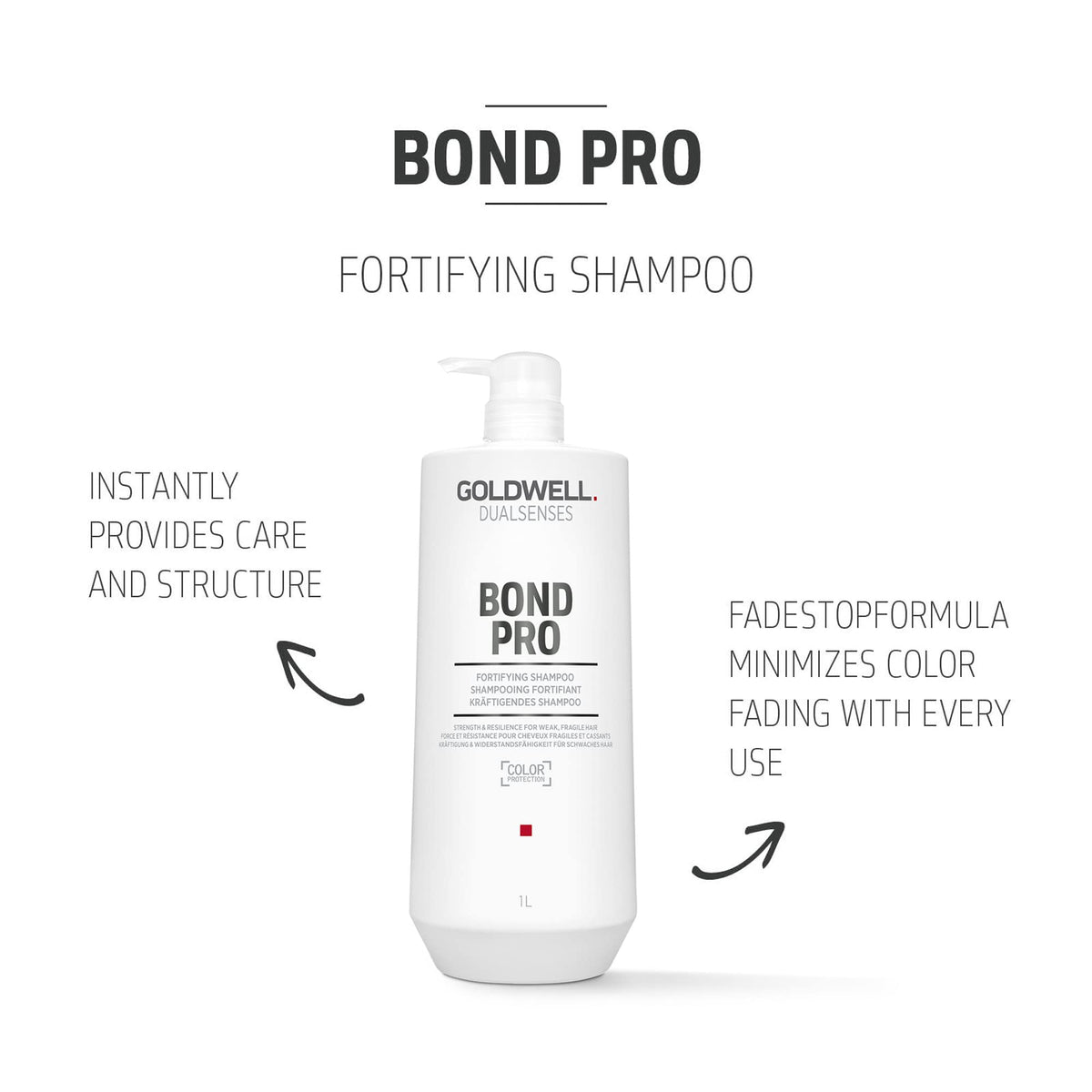 Goldwell Dualsenses Bond Pro shampoo color-safe indicator close-up for fading reduction.