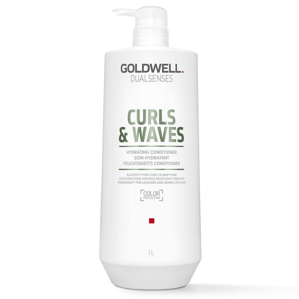 Goldwell Dualsenses Curls & Waves conditioner bottle hydrates and defines curls.