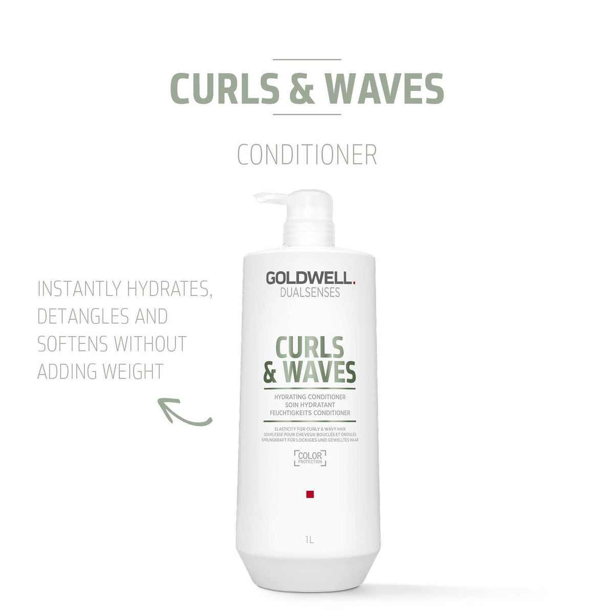Goldwell Dualsenses Curls & Waves conditioner pump aids easy, mess-free application.