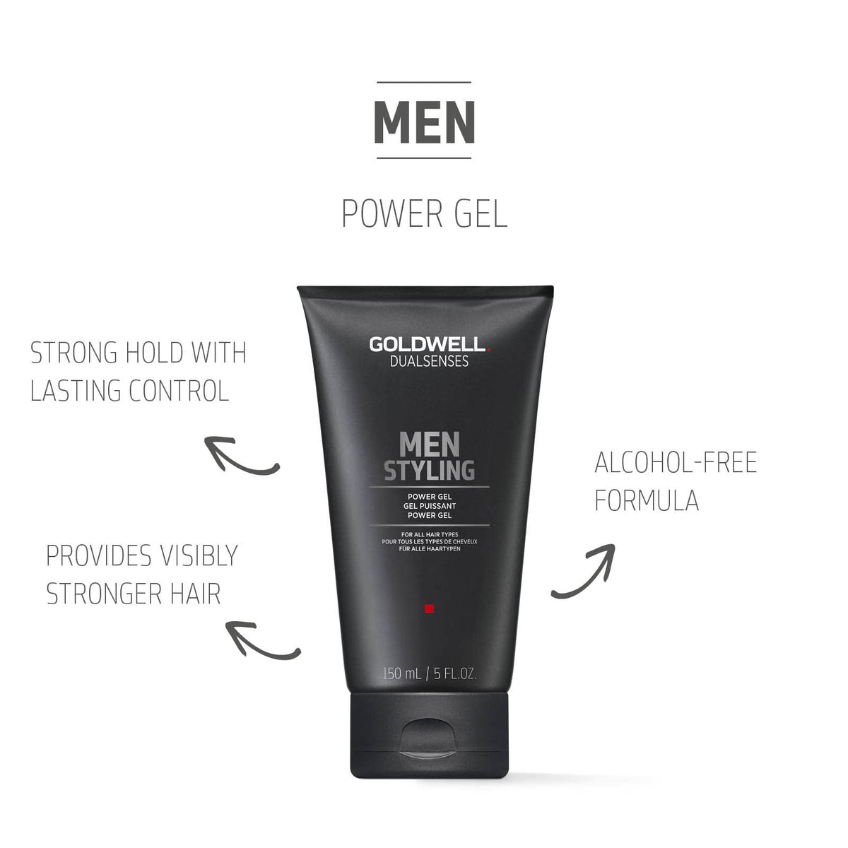 Goldwell Dualsenses Men Power Gel dispense action for quick, controlled styling.