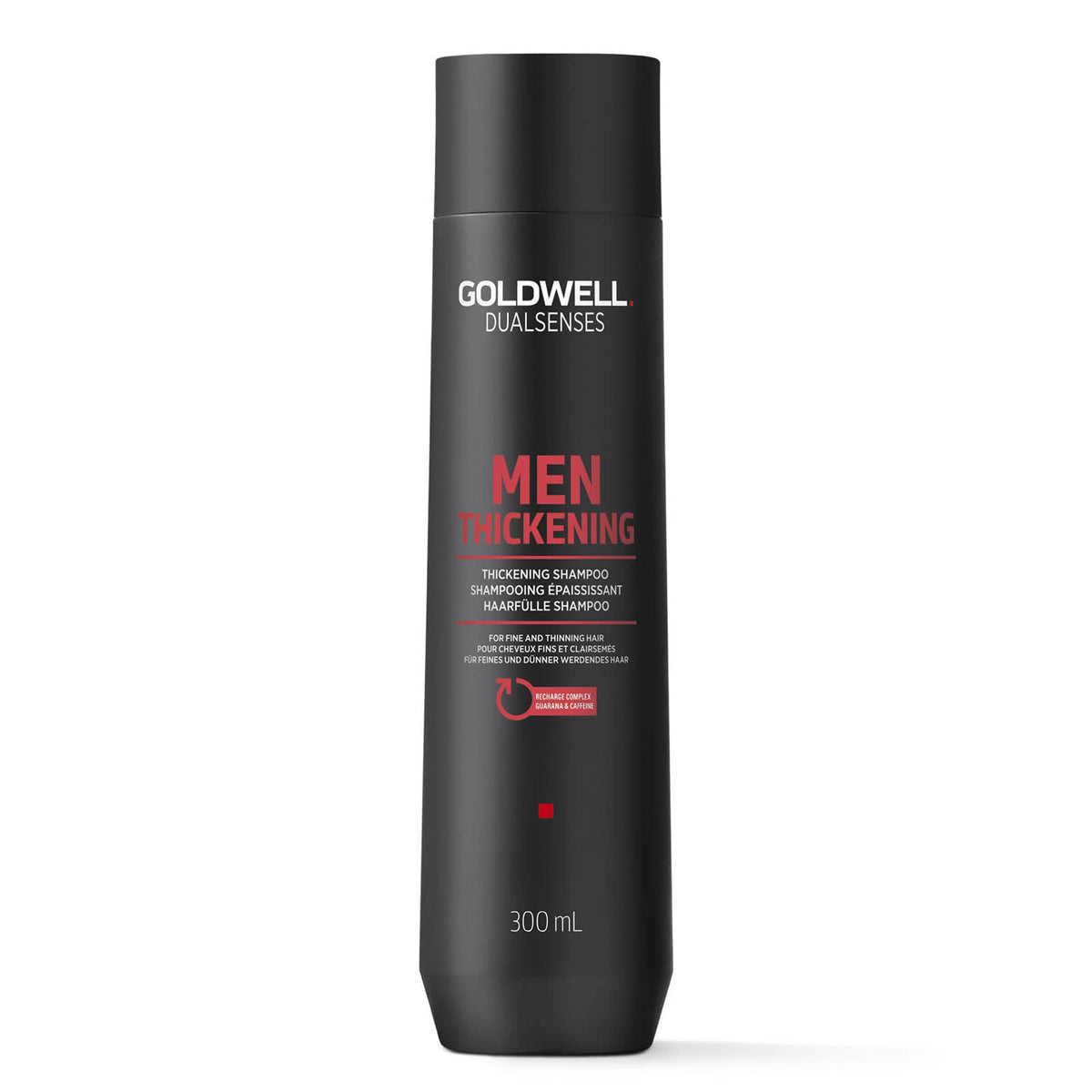 Goldwell DualSenses Men Thickening Shampoo bottle close-up for fuller hair