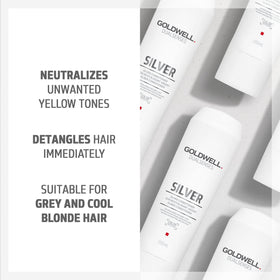 Goldwell Dualsenses Silver Conditioner with Luminescine boosts color brilliance for cool tones.