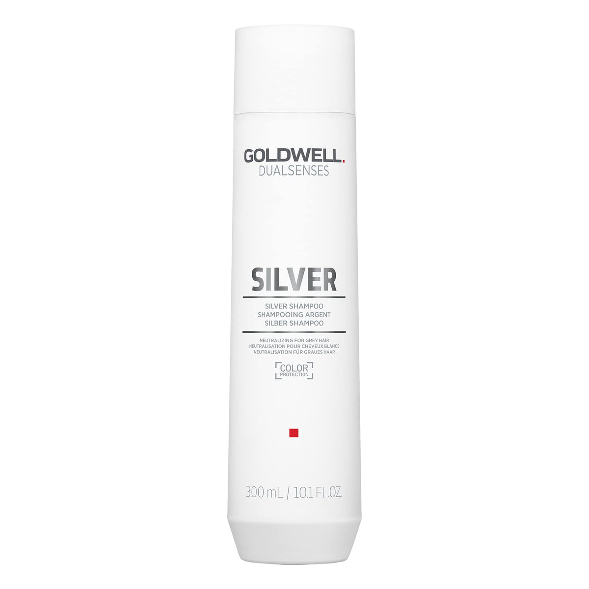Goldwell Dualsenses Silver Shampoo bottle ready to neutralize yellow tones for cool blonde hair