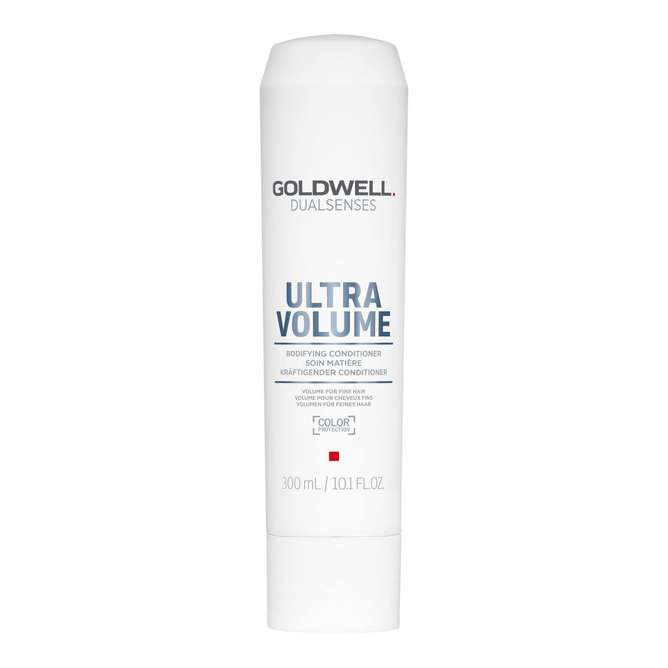 Goldwell Dualsenses Ultra Volume Bodifying Conditioner bottle promotes lightweight fullness for fine hair