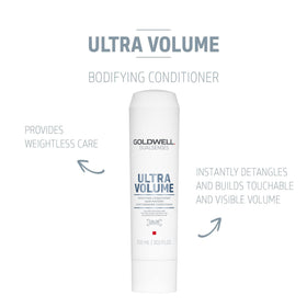 Goldwell Dualsenses Ultra Volume Bodifying Conditioner label emphasizes color protection feature
