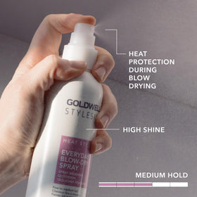 Goldwell StyleSign Everyday Blow-Dry Spray adds natural shine for a polished finish.