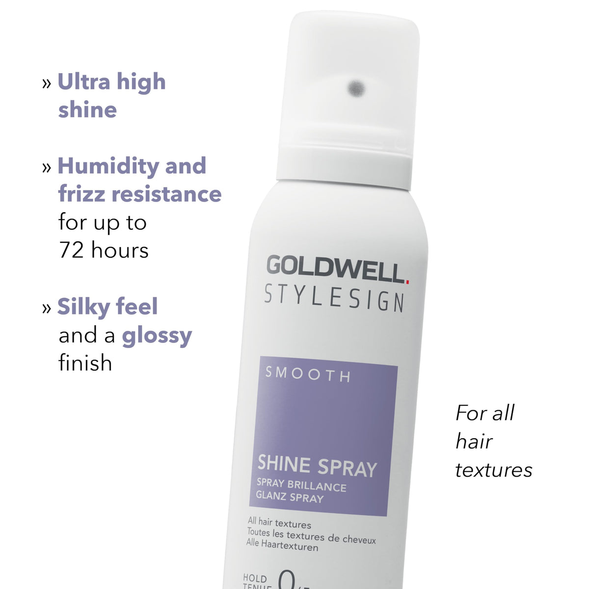 Goldwell Shine Spray delivers silky finish and easy detangling with a smooth feel.