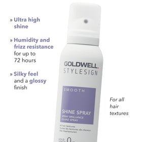 Goldwell Shine Spray delivers silky finish and easy detangling with a smooth feel.