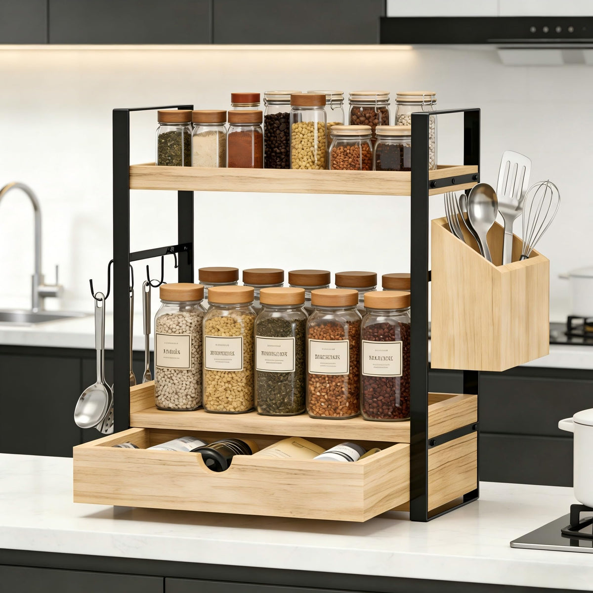 Goliross easy-assembly shelf for quick setup and tidy surfaces.