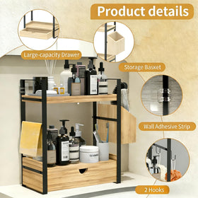 Goliross natural wood design complements bathroom while keeping cosmetics organized.