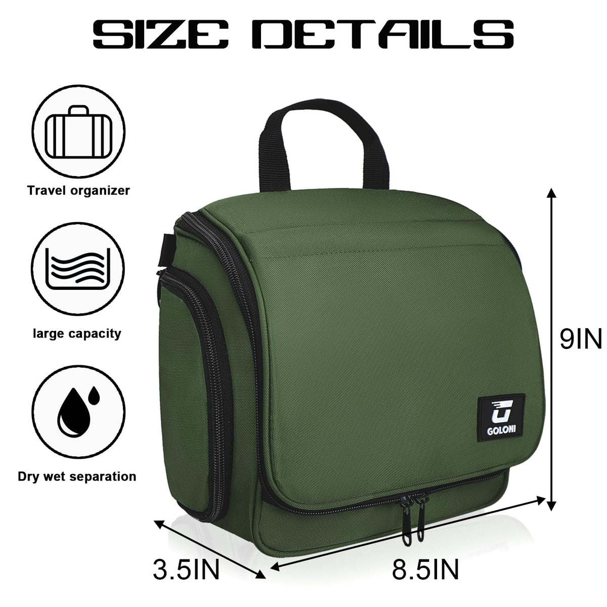 Goloni bag featuring a 360-degree rotating hook for hands-free mounting.