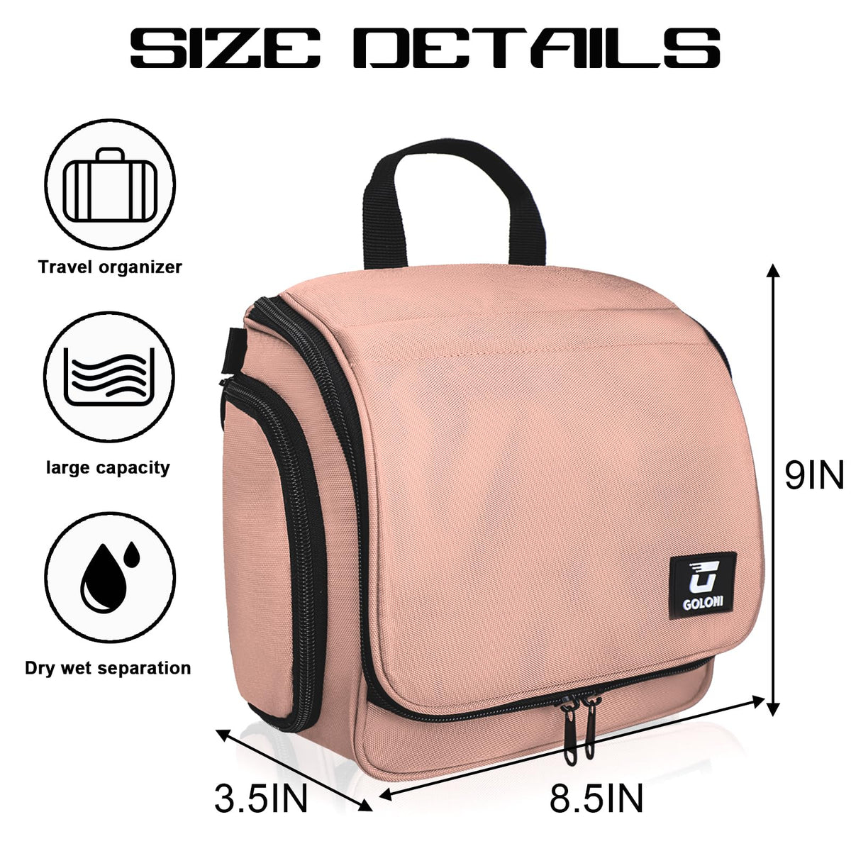 Goloni 360-degree rotating hook keeps bag off wet surfaces