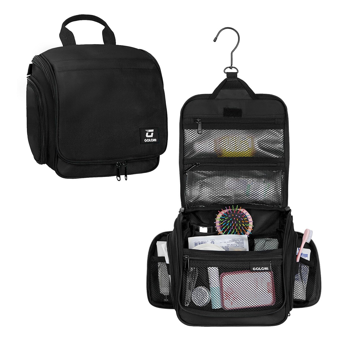 Goloni hanging toiletry bag with 10 compartments for organized travel